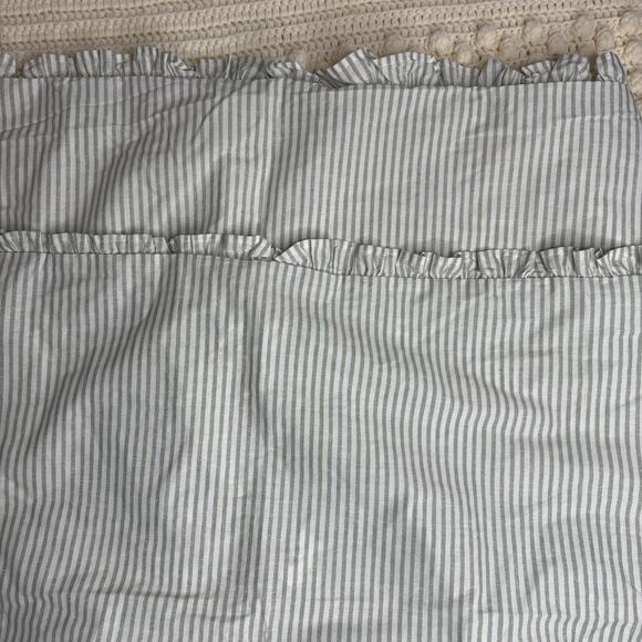 LAURA ASHLEY Cotton European Pillow Case Sham Gray White Ticking Stripe Ruffle - Picture 3 of 12